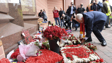 Memorial: Britain's opposition Labour Party leader Jeremy Corbyn visits the Hillsborough memorial at Anfield stadium in Liverpool, before attending the match between Liverpool and Southampton on September 22.