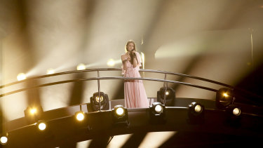 Ieva Zasimauskaite from Lithuania performs at the Eurovision first semi-final.