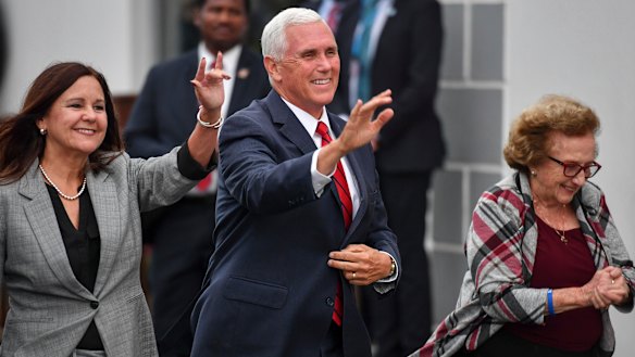 US Vice-President Mike Pence, his wife Karen Pence and his mother Nancy Pence Fritsch arrive in Doonbeg, Ireland.