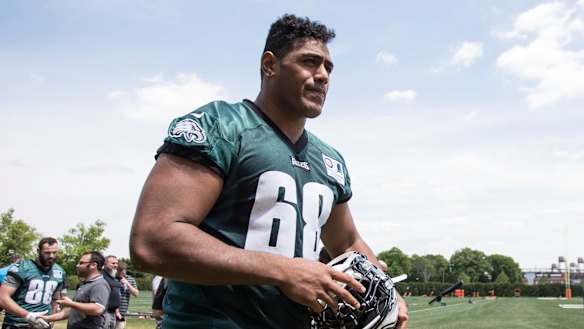 Turning heads: Philadelphia Eagles' Australian offensive lineman Jordan Mailata.