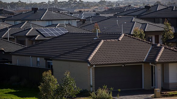 Dark roofs dominate a housing estate in the growth area suburb of Tarneit, in Melbourne’s west.