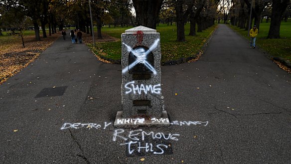 The Captain Cook statue in the Edinburgh Gardens, North Fitzroy has been defaced.