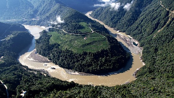 A section of the Yarlung Tsangpo River, where China this month started building what’s intended to be the world’s largest hydroelectric dam.