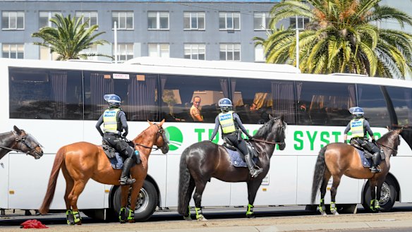 Mounted police outside the Mantra on Thursday.
