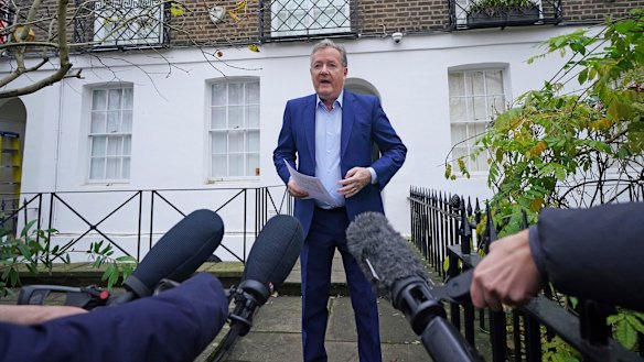 Former Mirror editor Piers Morgan speaking to the media at his London home last December.