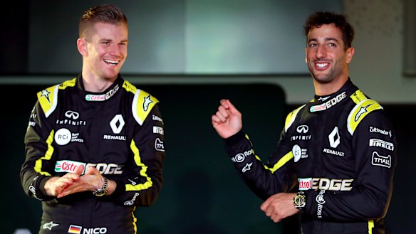 Daniel Ricciardo (right) in his new Renault colours, which he'll competitively race in for the first time in Melbourne.