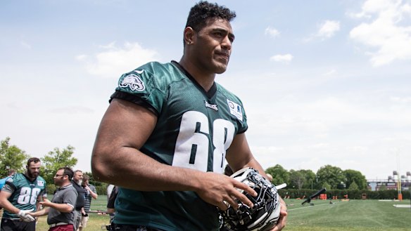 Turning heads: Philadelphia Eagles' Australian offensive lineman Jordan Mailata.