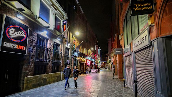 An empty looking Mathew Street in Liverpool, England as drinkers stay at home and follow coronavirus restrictions.