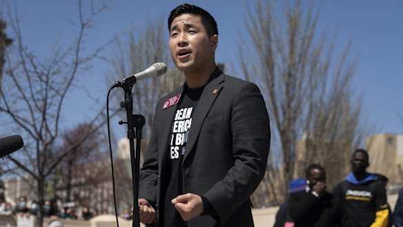 State Representative Sam Park, a Democrat from Georgia, speaks during a Stop AAPI Hate Rally in Atlanta, Georgia, US.