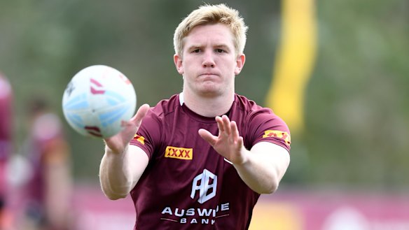Maroons first-gamer Tom Dearden at training.