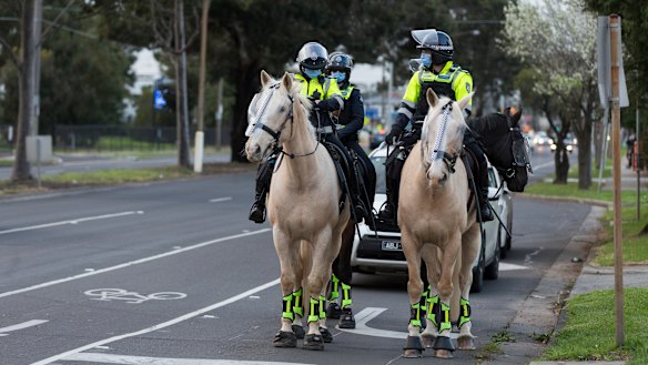 Part of the police presence in Altona North.