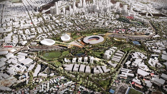 Archipelago’s Brisbane Bold proposal for a stadium precinct at Victoria Park.