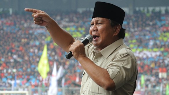 Prabowo campaigning unsuccessfully in Jakarta's central stadium for the 2014 presidential election.