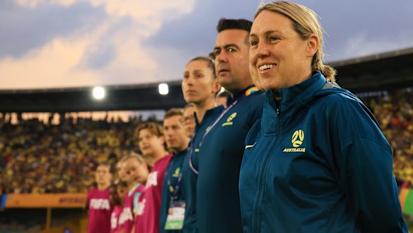 Leah Blayney in her previous role as Australia coach at the under-20 Women’s World Cup in 2024.