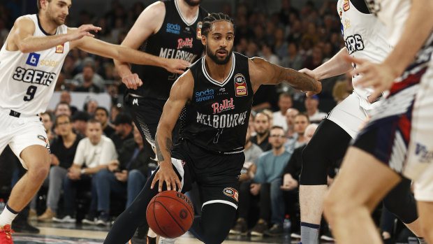 Dream weaver: Melo Trimble blazes a trail through the Adelaide defence during his best on court display for Melbourne United.