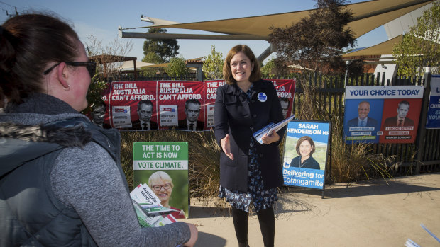 Former Liberal MP for Corangamite Sarah Henderson campaigning at the Grovedale Community before losing the election.
