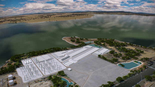 An artist’s impression of AGL’s $750m Liddell battery that will be built at the site of its old coal power station in NSW’s Hunter Valley.