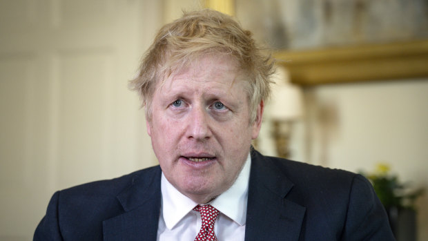 British Prime Minister Boris Johnson speaks from 10 Downing Street after he was discharged from hospital.