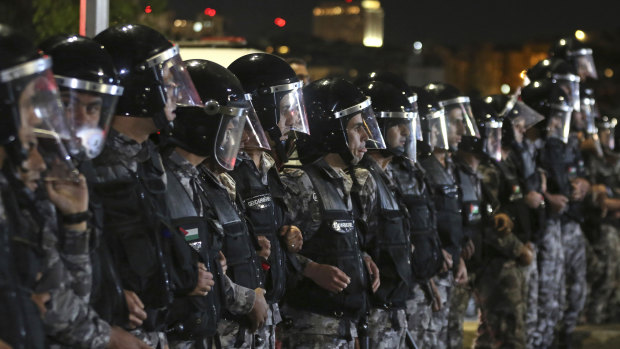 Jordanian security forces on high alert in Amman, early on Tuesday.