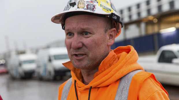 AWU shop steward Johnny Keys at the West Gate Tunnel worksite on Thursday morning.