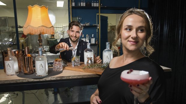 Stephen Lawrence with his fiancé Diana Abelardo, owners of Brunswick Aces gin distillery, which will open a permanent non-alcoholic bar.