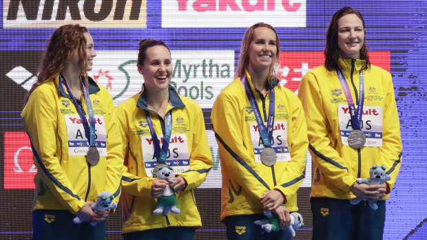 Leader: Cate Campbell (right) stood tall both in and out of the pool.