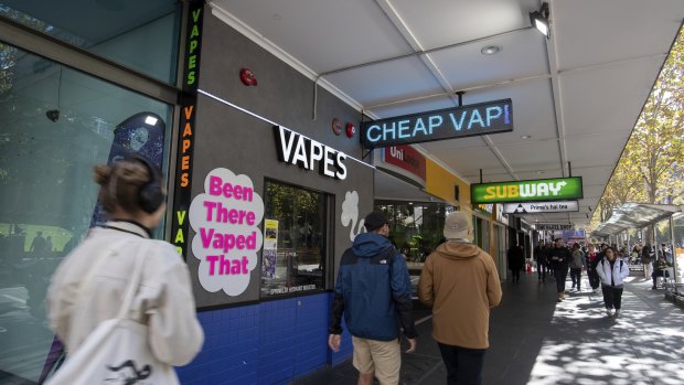 There are up to 30 dedicated vape stores in the City of Melbourne, including this outlet on Swanston Street.