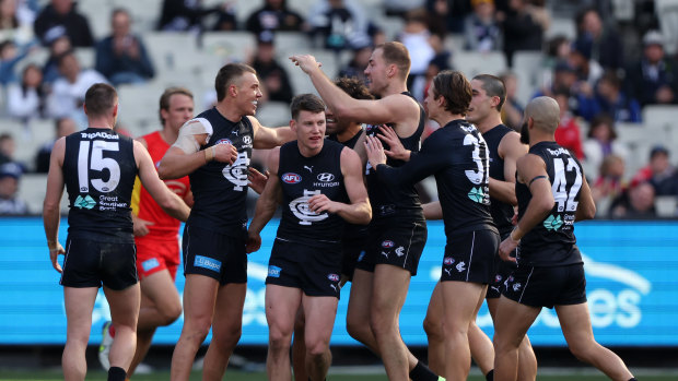 Patrick Cripps kicked three goals in a dominant performance.