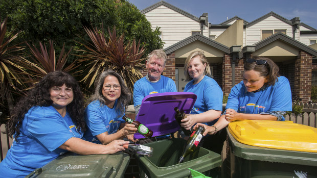 Recycling champions of Hobsons Bay (L-R) Rose McVicar, Myly Nguyen, Doug Palmer, Dominique Dybala and Adeline Barham. 
