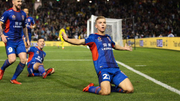 Riley McGree celebrates his stunning goal.