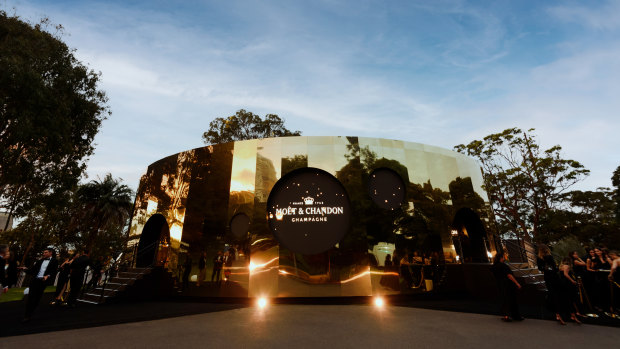 Moet’s purpose-built “gilded cage” overlooking the Sydney Opera House.