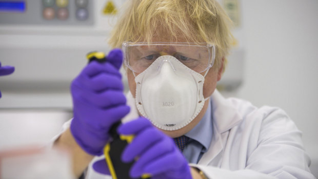 British Prime Minister Boris Johnson visits the French biotechnology laboratory Valneva in Scotland.