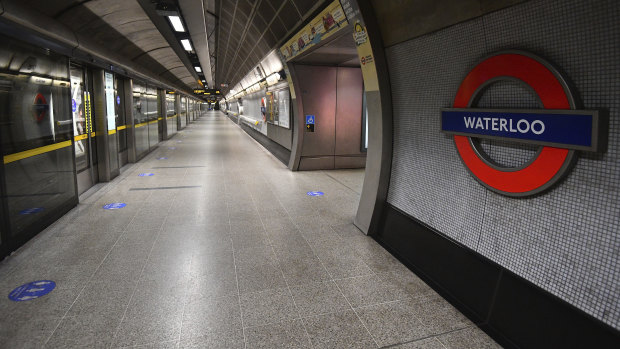An empty platform at Waterloo underground station, during what would normally be the peak morning rush hour.