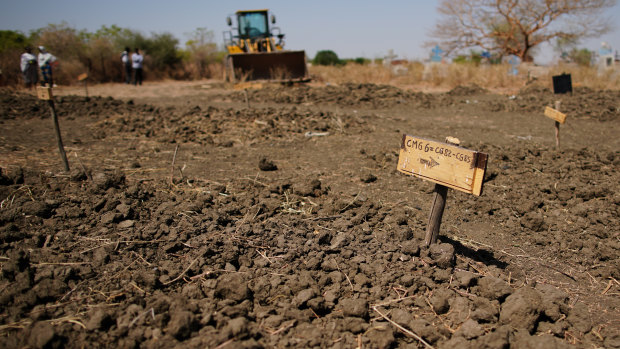 A section of the mass graves at Abune Aregawi Ethiopian Orthodox Church in Mai Kadra, Ethiopia, said to contain the remains of some 1300 ethnic Amharas killed in the conflict.