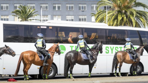 Mounted police outside the Mantra on Thursday.