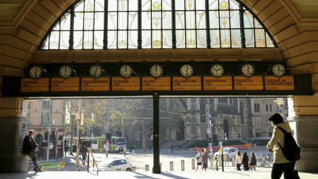 An unrecognisably deserted Flinders Street Station.