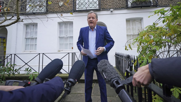 Former Mirror editor Piers Morgan speaking to the media at his London home last December.