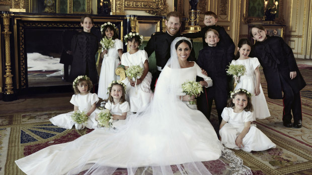 The Duke and Duchess of Sussex with the children involved in the wedding.