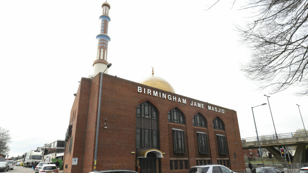 The mosque on Birchfield Road, Birmingham, central England, with its windows apparently smashed with a sledgehammer. 