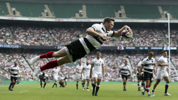 Fantastic: Chris Ashton scores a try for the Barbarians earlier this year.