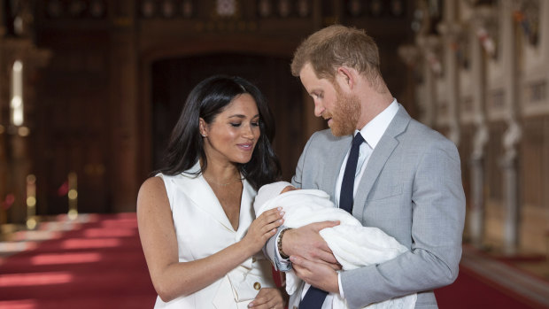 Meghan, the Duchess of Sussex and Prince Harry with their son Archie after his birth in 2019.