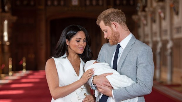 Meghan, the Duchess of Sussex and Prince Harry with their son Archie after his birth in 2019.