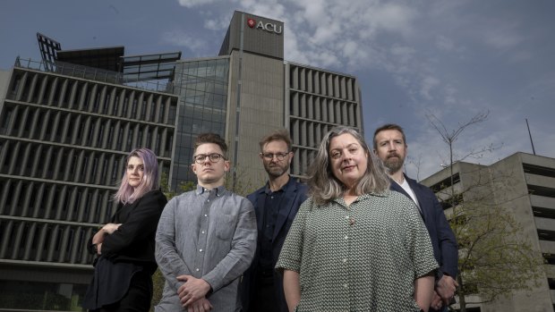 Some affected ACU staff (left to right) philosophy professor Gillian Russell, political science research fellow Kyle Peyton, director of Dianoia Institute of Philosophy professor Stephen Finlay, director of medieval and early modern studies research program Professor Megan Cassidy-Welch and director of political science research Professor Paul Kenny.