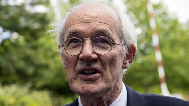 John Shipton, the father of Wikileaks founder Julian Assange, speaks to the media after visiting his son at Belmarsh prison in London.