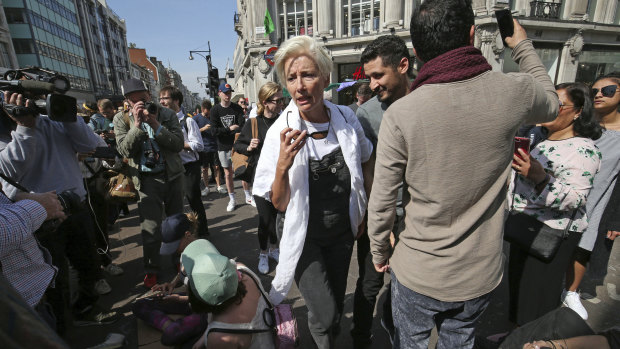 Actress Emma Thompson joins demonstrators causing disruption at the major road junction Oxford Circus in central London.