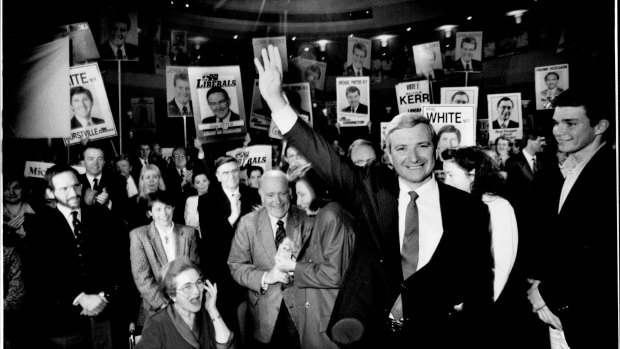 Nick Greiner at a Liberal Party launch in 1988.