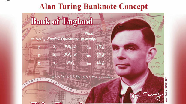 The concept for the new 50 pound note bearing the image of World War II codebreaker Alan Turing. 