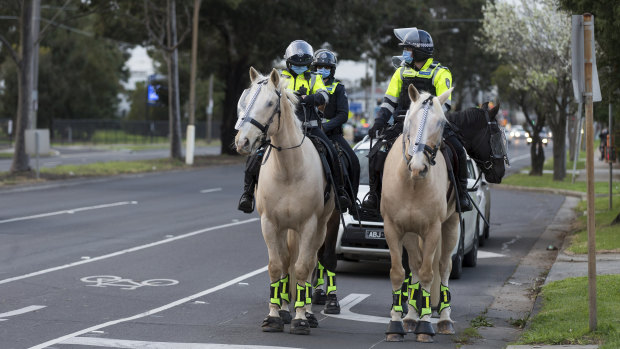 Part of the police presence in Altona North.