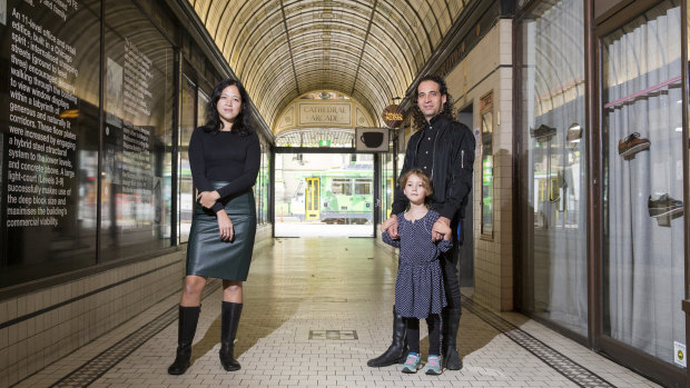 Visual artist Dario Vacirca with his daughter Violetta, and jeweller Aimee Sutanto at the Nicholas Building.