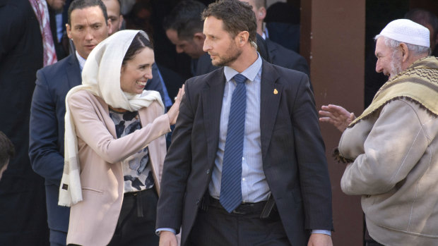 New Zealand Prime Minister Jacinda Ardern leaves the Al Noor mosque in Christchurch on Friday.